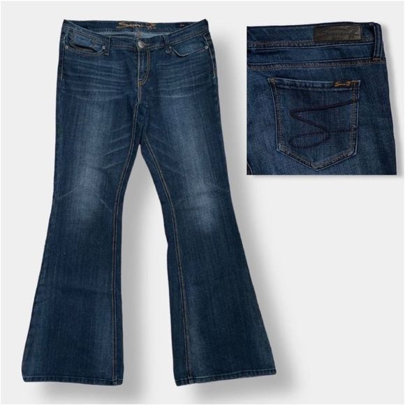 Seven7 Vintage Flare Blue Jeans 9.5 Rise Sz 32 Tall  14 Tall - Picture 1 of 11